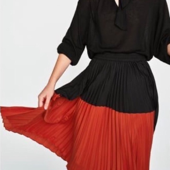 NWT ZARA ORANGE BLACK COLOR-BLOCK PLEATED (0787) - Picture 7 of 11